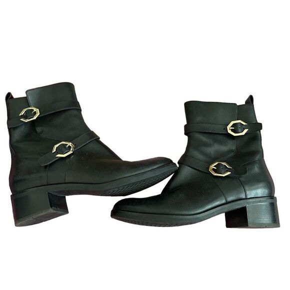 Cole Haan black low riding boots with gold buckles- size 9 - Picture 1 of 8